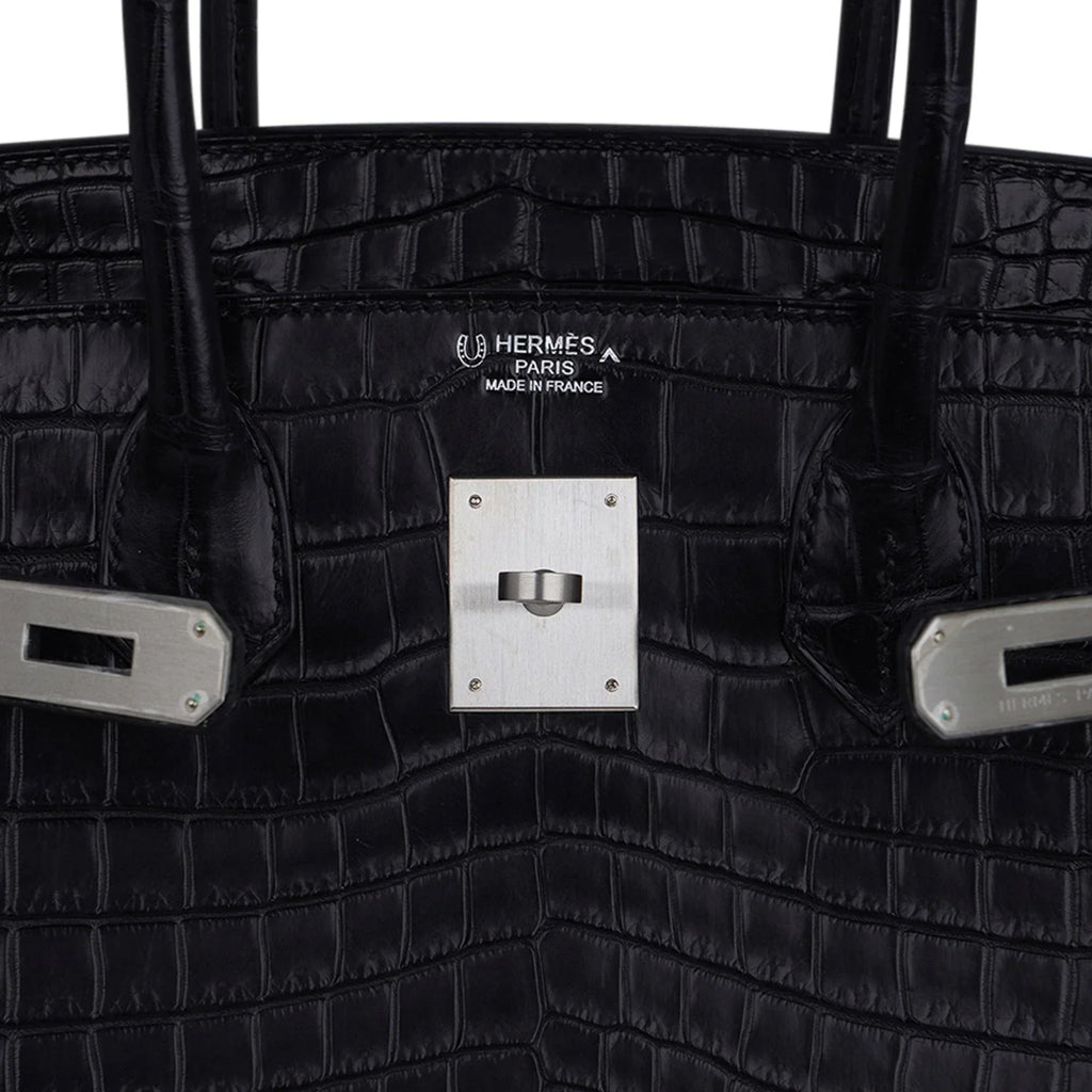 Birkin HSS 30 Matte Porosus Crocodile Black / Rose Pourpre Bag