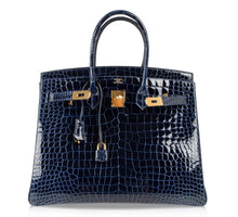 Load image into Gallery viewer, Birkin 35 Bag Blue Sapphire Porosus Crocodile Gold Hardware New