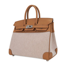 Load image into Gallery viewer, Limited Edition Birkin 25 Bag in Biscuit Swift Leather &amp; Ecru Toile H with Palladium Hardware
