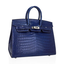Load image into Gallery viewer, Limited Edition Birkin 25 Bag Sellier Indigo Aizome Porosus Crocodile with Palladium Hardware