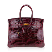 Load image into Gallery viewer, Special Order HSS Birkin 35 Bag Bordeaux Porosus Crocodile with Gold Hardware