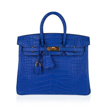 Load image into Gallery viewer, Birkin 25 Bag Blue Zellige Matte Alligator Gold Hardware