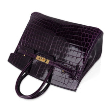 Load image into Gallery viewer, Birkin 25 Bag Aubergine Niloticus Crocodile with Gold Hardware