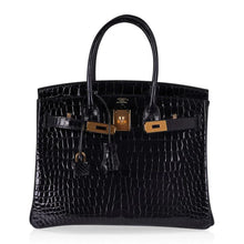 Load image into Gallery viewer, Birkin 30 Bag Black Porosus Crocodile with Gold Hardware