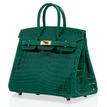 Load image into Gallery viewer, Birkin 25 Bag Emerald Crocodile Gold Hardware