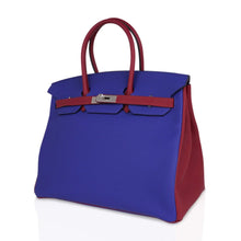 Load image into Gallery viewer, Special Order HSS Birkin 35 Bag Blue Electric &amp; Rouge Granat Togo Leather with Palladium Hardware