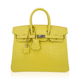 Birkin 25 Bag Lime Matte Alligator with Palladium Hardware