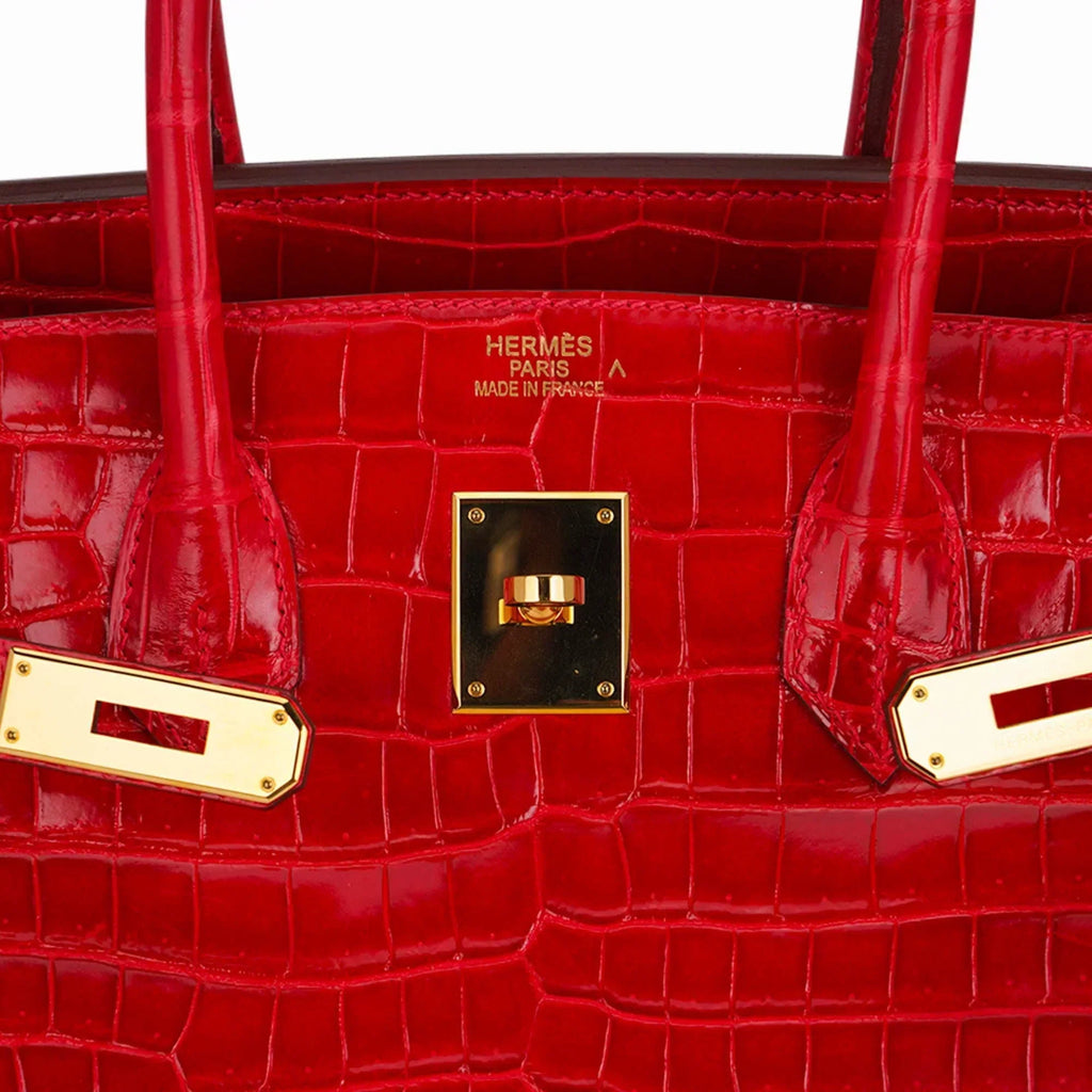 Birkin 35 Bag Braise Porosus Crocodile with Gold Hardware
