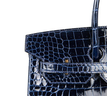 Load image into Gallery viewer, Birkin 35 Bag Blue Sapphire Porosus Crocodile Gold Hardware New