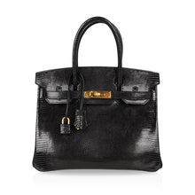 Load image into Gallery viewer, Birkin 30 Bag Jet Black Lizard Gold Hardware