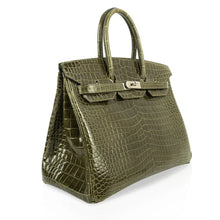 Load image into Gallery viewer, Birkin 35 Bag Vert Veronese Porosus Crocodile Palladium Hardware