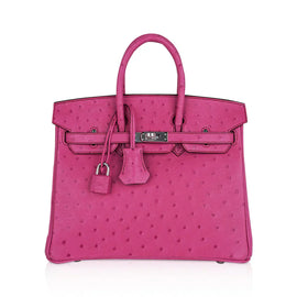 Birkin 25 Bag Fuchsia Ostrich with Palladium Hardware