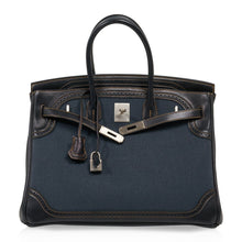 Load image into Gallery viewer, Birkin 35 Ghillies Denim Fonce Toile / Black Evercalf Bag Limited Edition