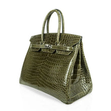 Load image into Gallery viewer, Birkin 35 Bag Vert Veronese Porosus Crocodile Palladium Hardware
