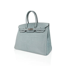 Load image into Gallery viewer, Limited Edition Birkin 35 Bag Ciel Matte Alligator with Palladium Hardware