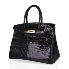 Load image into Gallery viewer, Birkin 30 Bag Black Porosus Crocodile with Gold Hardware