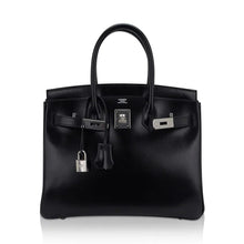 Load image into Gallery viewer, Birkin 30 Black Box Leather Bag Palladium Hardware