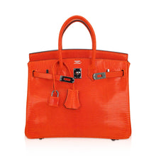 Load image into Gallery viewer, Birkin 25 Bag Orange Tangerine Lizard with Ruthenium Hardware