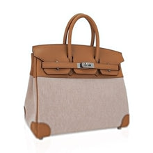 Load image into Gallery viewer, Limited Edition Birkin 25 Bag in Biscuit Swift Leather &amp; Ecru Toile H with Palladium Hardware