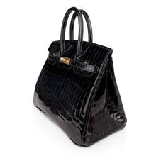 Load image into Gallery viewer, Birkin 25 Bag Black Crocodile Lisse Gold Hardware