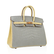 Load image into Gallery viewer, Special Order HSS Birkin 25 Bag Gris Perle &amp; Vanille Matte Alligator with Rose Gold Hardware