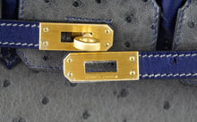 Load image into Gallery viewer, Birkin 25 Bag HSS Ostrich Gris Agate/Blue Sapphire Brushed Gold