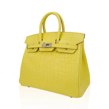 Load image into Gallery viewer, Birkin 25 Bag Lime Matte Alligator with Palladium Hardware