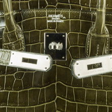 Load image into Gallery viewer, Birkin 35 Bag Vert Veronese Porosus Crocodile Palladium Hardware