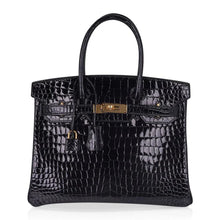 Load image into Gallery viewer, Birkin 30 Bag Black Porosus Crocodile with Gold Hardware