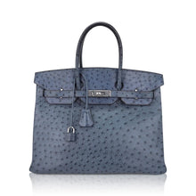 Load image into Gallery viewer, Birkin Vintage 35 Bag Blue Roi Ostrich Palladium Hardware
