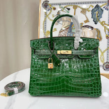 Load image into Gallery viewer, Birkin Emerald Shiny Niloticus Crocodile Gold Hardware