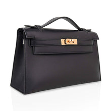 Load image into Gallery viewer, Kelly Pochette Bag Black Swift Leather with Gold Hardware