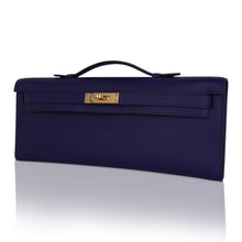 Load image into Gallery viewer, Kelly Cut Bag Blue Encre Swift with Gold Hardware