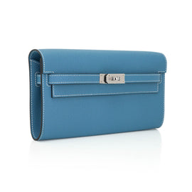 Kelly Classique To Go Wallet New Blue Jean Epsom with Palladium Hardware