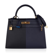 Load image into Gallery viewer, Kelly Casaque 28 Bag Black / Bleu Indigo Sellier Limited Edition