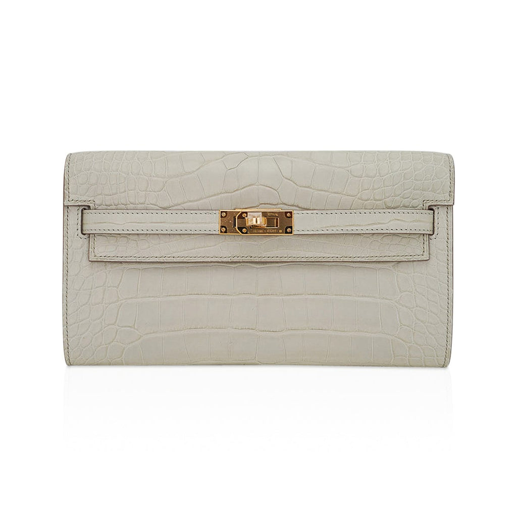 Kelly Classique To Go Wallet Beton Matte Alligator Gold Hardware