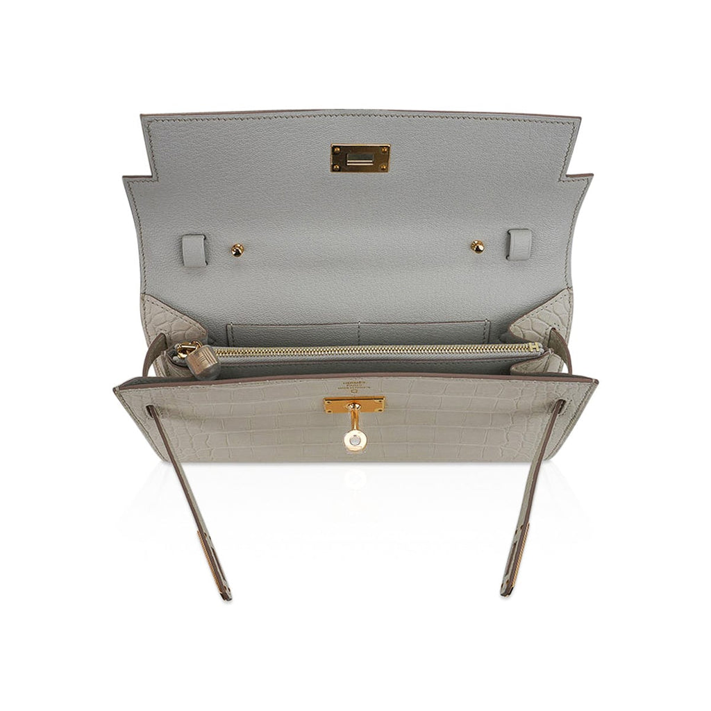 Kelly Classique To Go Wallet Beton Matte Alligator Gold Hardware