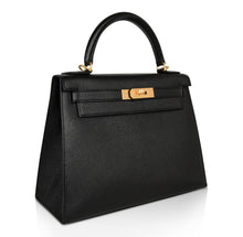 Load image into Gallery viewer, Kelly HSS 28 Bag Sellier Black Chevre Vermillion Interior Brushed Gold