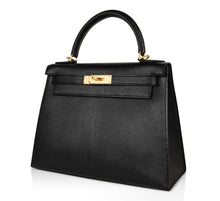 Load image into Gallery viewer, Kelly HSS 28 Bag Sellier Black Chevre Vermillion Interior Brushed Gold