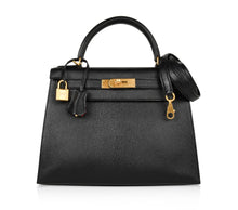 Load image into Gallery viewer, Kelly HSS 28 Bag Sellier Black Chevre Vermillion Interior Brushed Gold