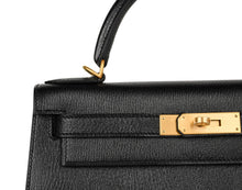 Load image into Gallery viewer, Kelly HSS 28 Bag Sellier Black Chevre Vermillion Interior Brushed Gold