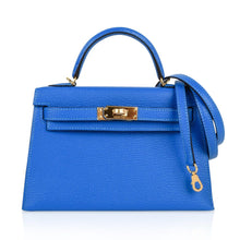 Load image into Gallery viewer, Kelly 20 Mini Sellier Bag Blue Hydra Chevre Leather Gold Hardware