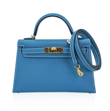 Load image into Gallery viewer, Mini Kelly 20 Bag Sellier New Blue Jean Epsom Leather with Gold Hardware