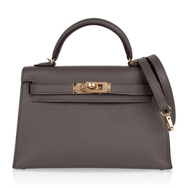 Kelly 20 Mini Sellier Bag Etain Epsom Leather Gold Hardware New w/Box