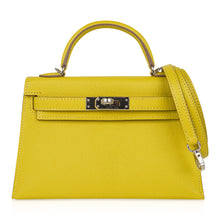 Load image into Gallery viewer, Kelly 20 Mini Sellier Bag Lime Chevre Leather Palladium New w/Box