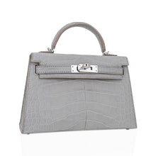 Load image into Gallery viewer, Limited Edition Mini Kelly 20 Sellier Matte Gris Perle Alligator Bag Palladium Hardware