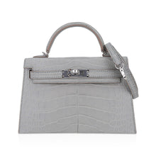 Load image into Gallery viewer, Limited Edition Mini Kelly 20 Sellier Matte Gris Perle Alligator Bag Palladium Hardware