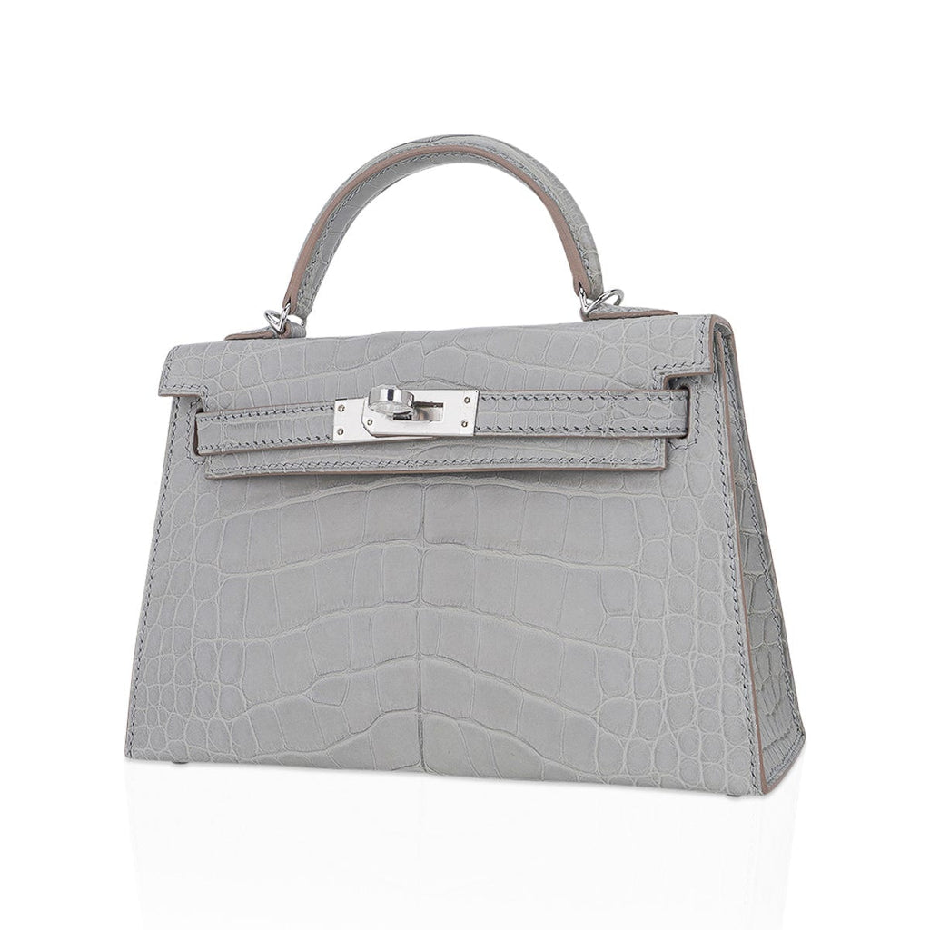 Limited Edition Mini Kelly 20 Sellier Matte Gris Perle Alligator Bag Palladium Hardware