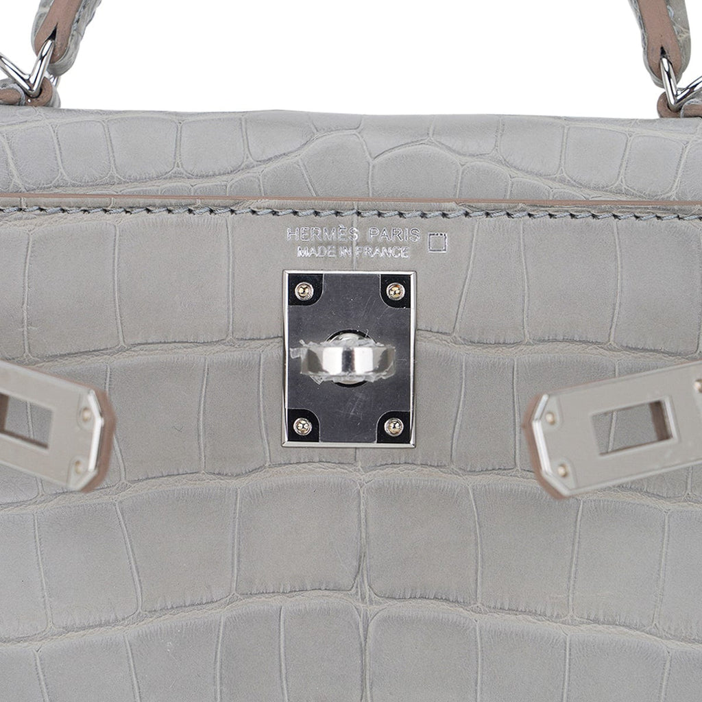 Limited Edition Mini Kelly 20 Sellier Matte Gris Perle Alligator Bag Palladium Hardware