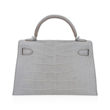 Load image into Gallery viewer, Limited Edition Mini Kelly 20 Sellier Matte Gris Perle Alligator Bag Palladium Hardware